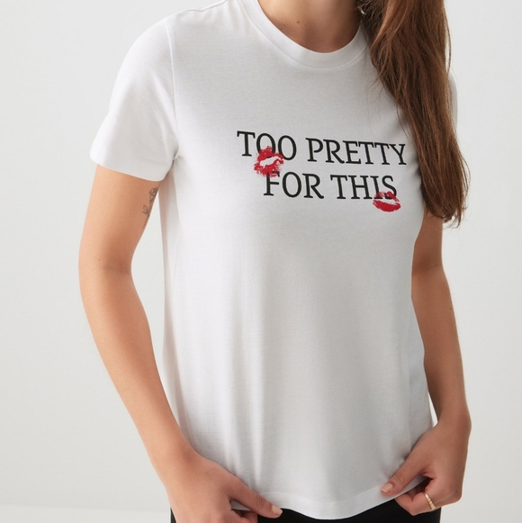 Ardene Tops - TOO PRETTY FOR THIS Casual Basic Tee with Kiss Graphic Design 💋 Various Sizes